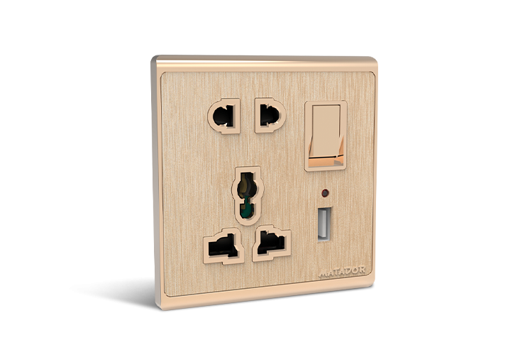 2 & 3 Pin Multi-Functional Socket with 1 USB & Switch